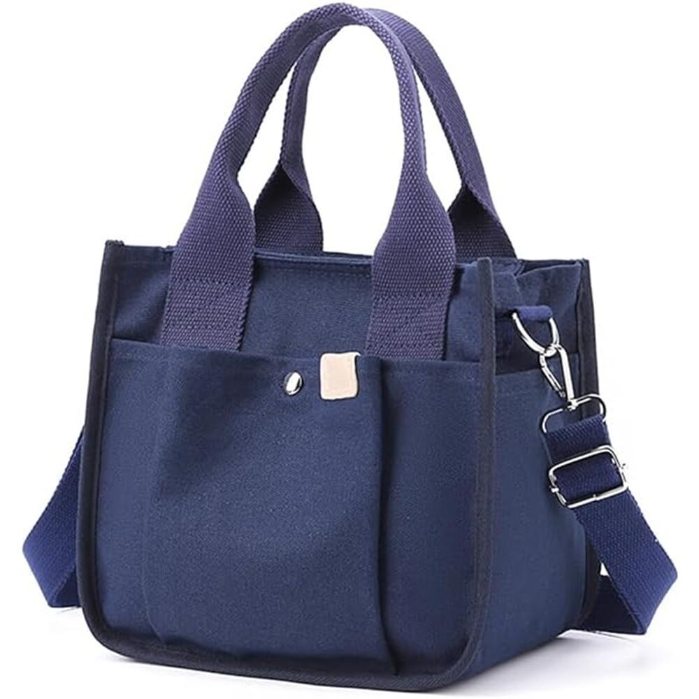 5105 Small Canvas Tote Bag with Zipper, Canvas Multi-Pocket Crossbody Bag